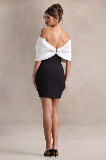 Dewdrop Black & White Mini Dress With Oversized Bow